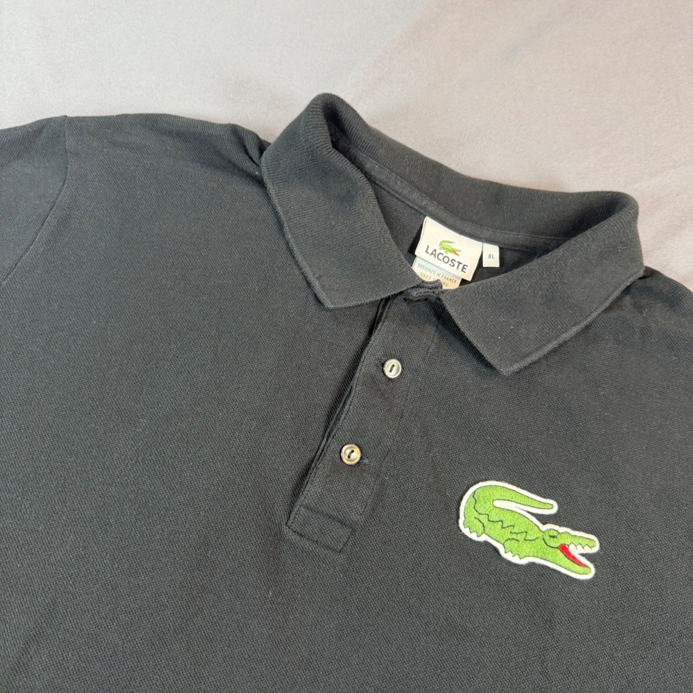 Lacoste Mens Big Croc Logo Pique Cotton Polo Shirt Black Size 8L 5191L